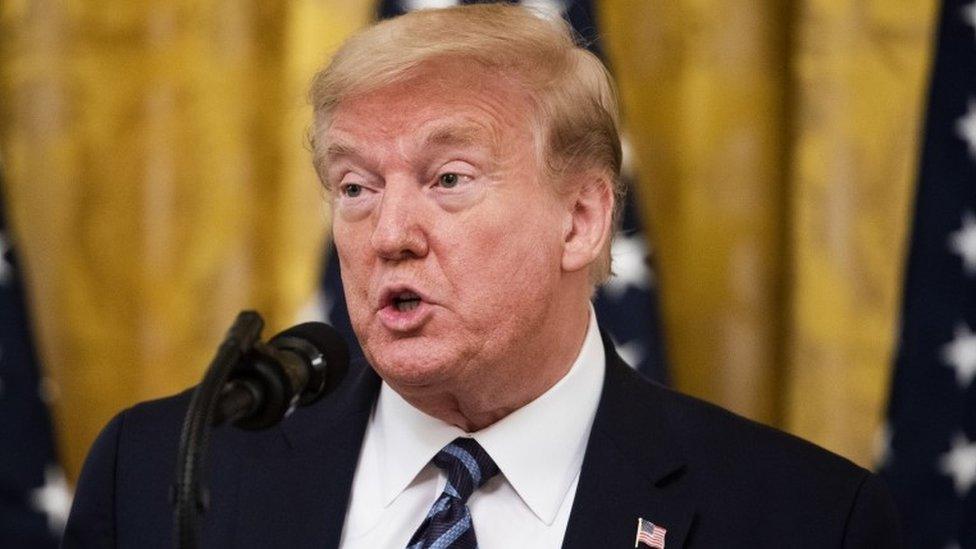 US President Donald J. Trump speaks about protecting seniors from the coronavirus COVID-19 pandemic in the East Room of the White House in Washington, DC, USA, 30 April 2020.