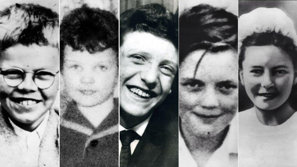 Composite image of the Moors Murders victims. Left to right: Keith Bennett, Lesley Ann Downey, Edward Evans, John Kilbride and Pauline Reade.