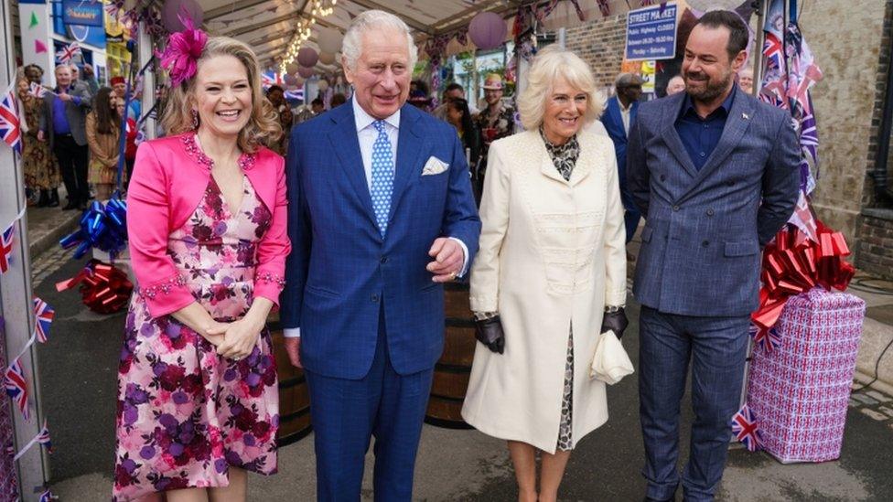 Prince of Wales and Duchess of Cornwall visiting the EastEnders set