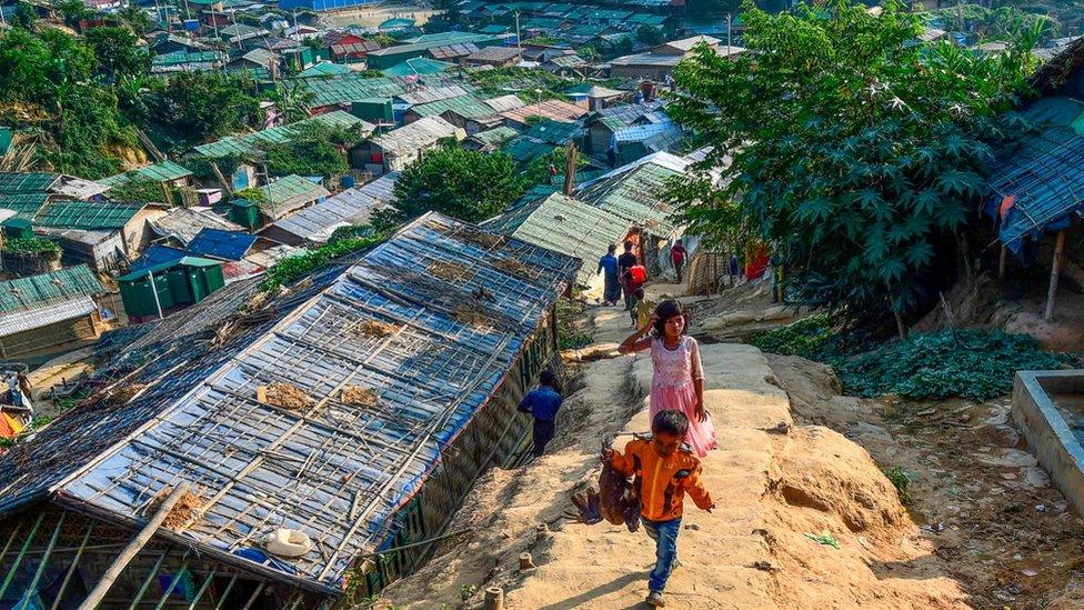 Children on their way walking home in Cox's Bazar camps