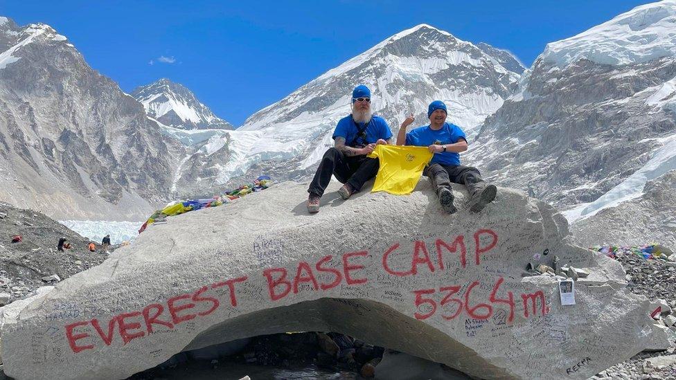 Ian and Mark on the base camp of Mount Everest