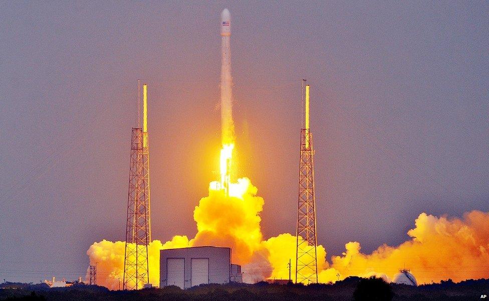 Rocket launching into the sky