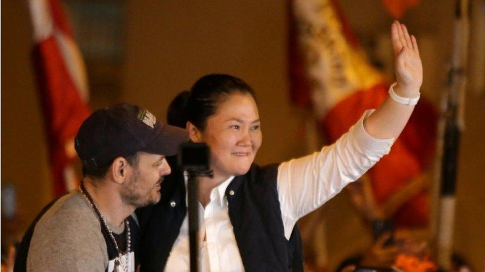 Keiko Fujimori greets supporters after she was released from the Santa Monica prison, in Lima, Peru November 29, 2019.