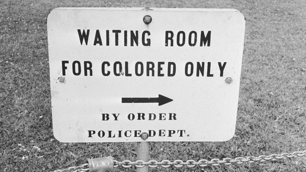 A sign in Jackson, Mississippi which reads 'Waiting Room For Colored Only by order Police Dept.'