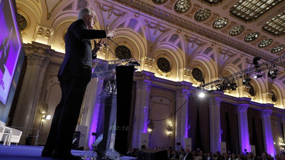 Michel Barnier, EU Chief Negotiator for Brexit, delivers a speech on Brexit impact for the EU regions and cities, at the 8th European Summit of Regions and Cities held at the Romanian parliament Headquarters in Bucharest