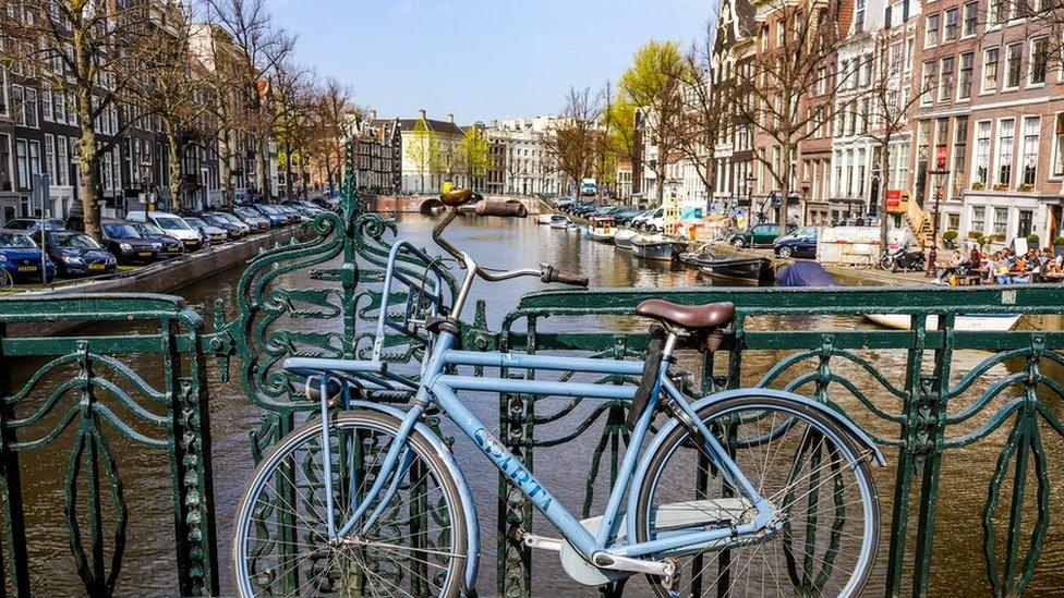 A canal view in historic Amsterdam