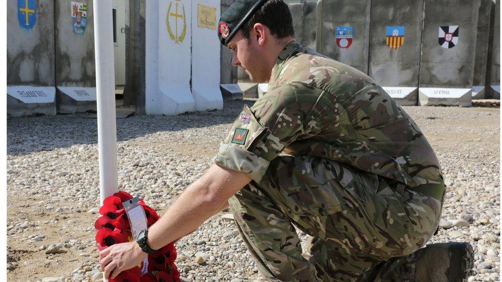 Soldiers from 1st Battalion The Rifles, who have been training members of the Iraqi Army in Besmaya, Iraq, laid wreaths to mark the occasion