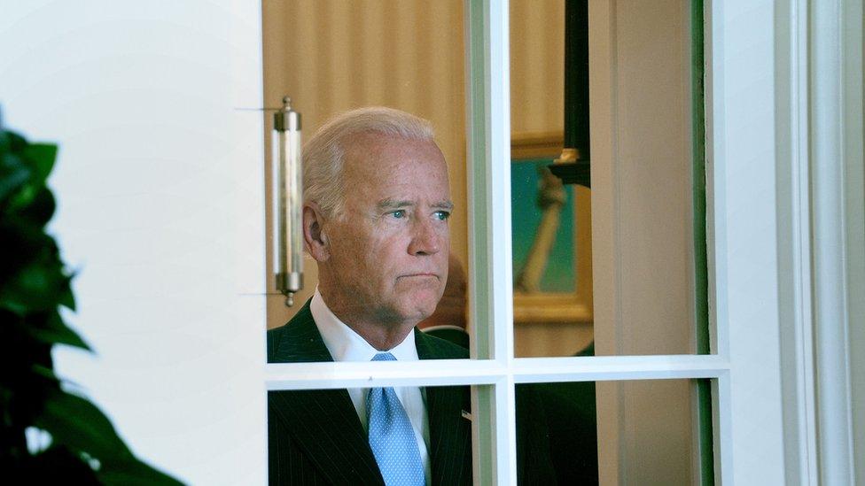 US Vice-President Joe Biden looks on during a bilateral meeting between President Obama and President Petro Poroshenko of Ukraine in the Oval Office of the White House September 18, 2014 in Washington, DC.