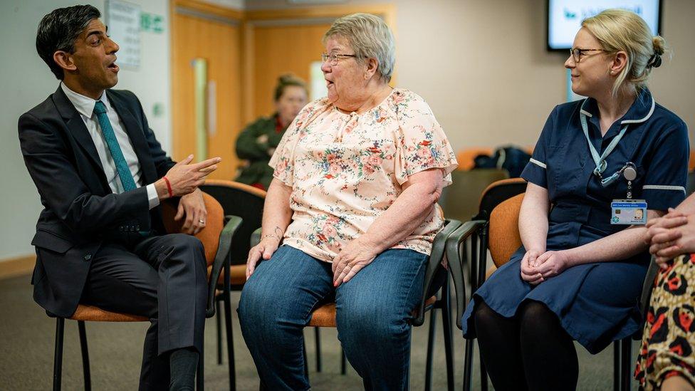 Prime Minister Rishi Sunak chats with patients and meets staff during a visit to a GP surgery and pharmacy in Weston, Southampton