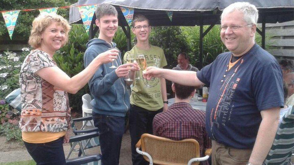 Bert Janssen celebrating with his family