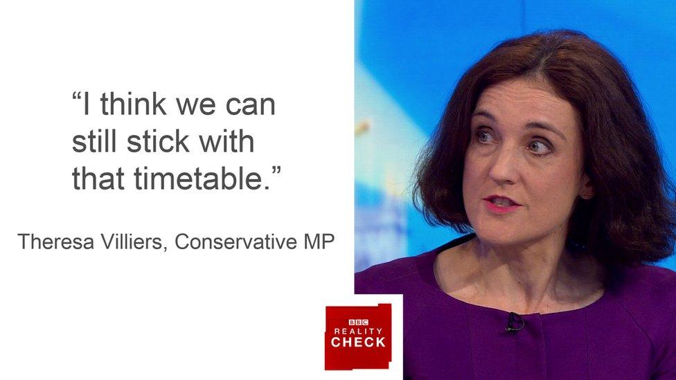 Theresa Villiers saying: I think we can still stick with that timetable.