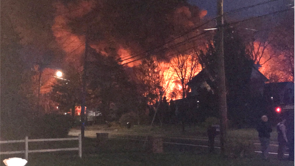 The blaze set off by a barn explosion