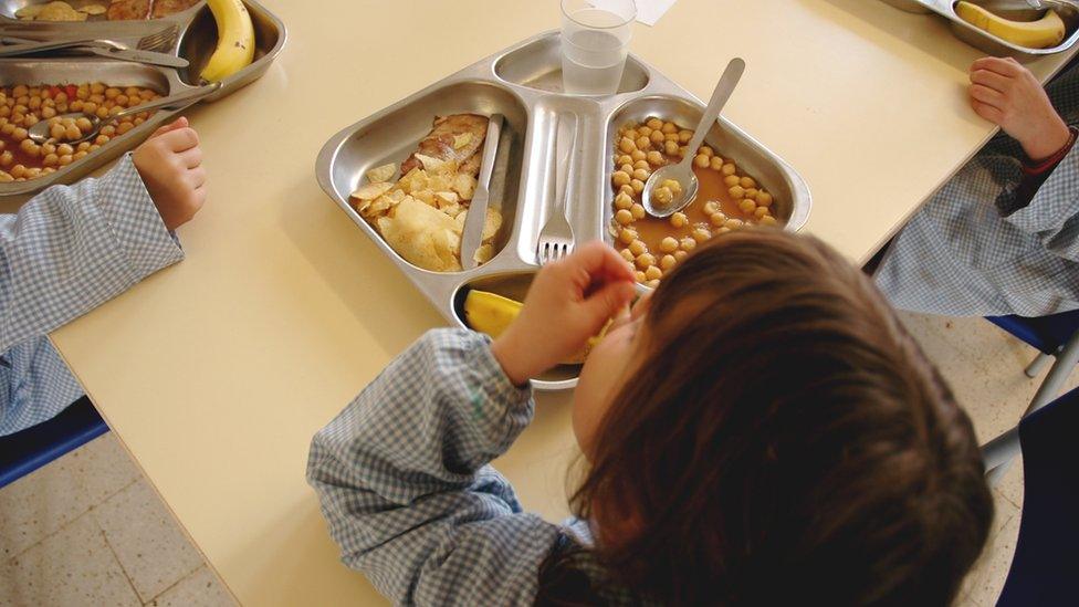 Children eating school dinners