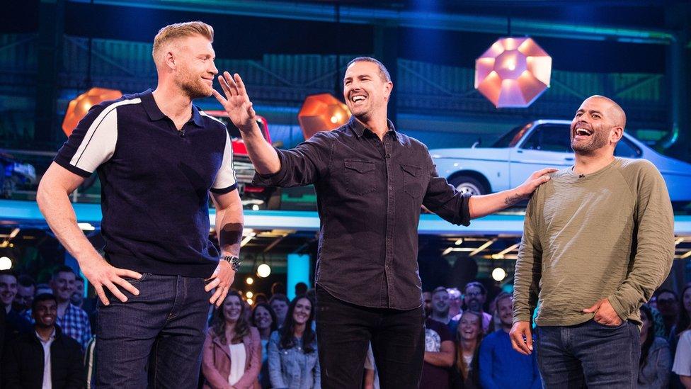 Freddie Flintoff, Paddy McGuinness and Chris Harris