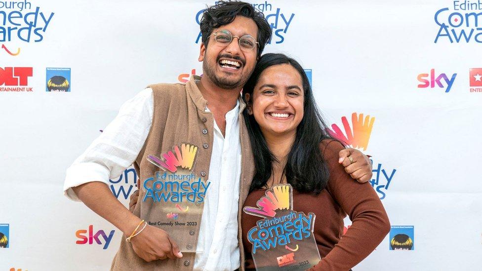 Ahir Shah (left) winner of the Sky Best Comedy Show and Urooj Ashfaq winner of the DLT Entertainment Best Newcomer at the 2023 Edinburgh Comedy Awards