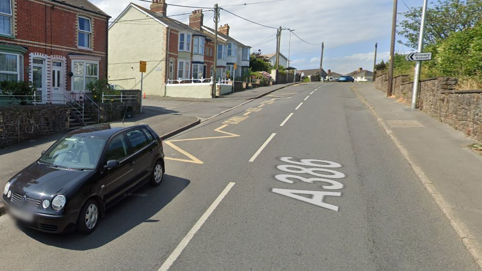 The A386 road in Appledore