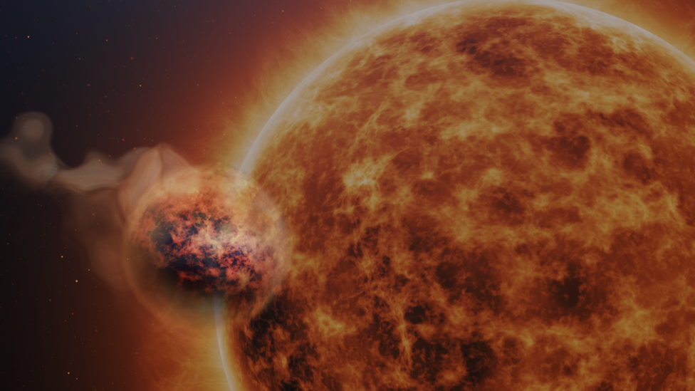 An artist impression of the planet orbiting its sun.