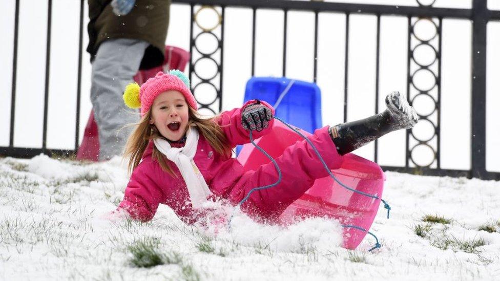 Girl on sledge in Cardiff park