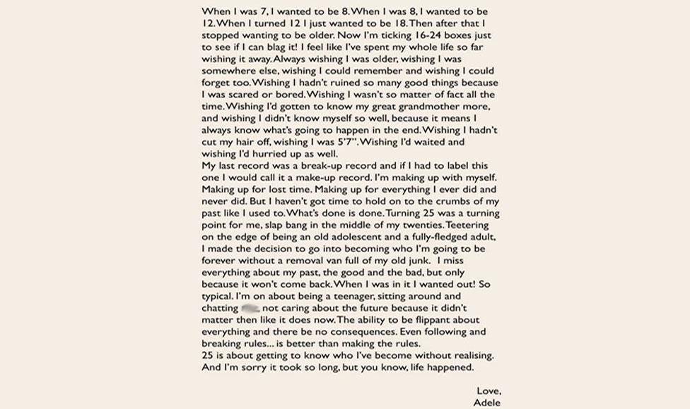 Adele's letter online