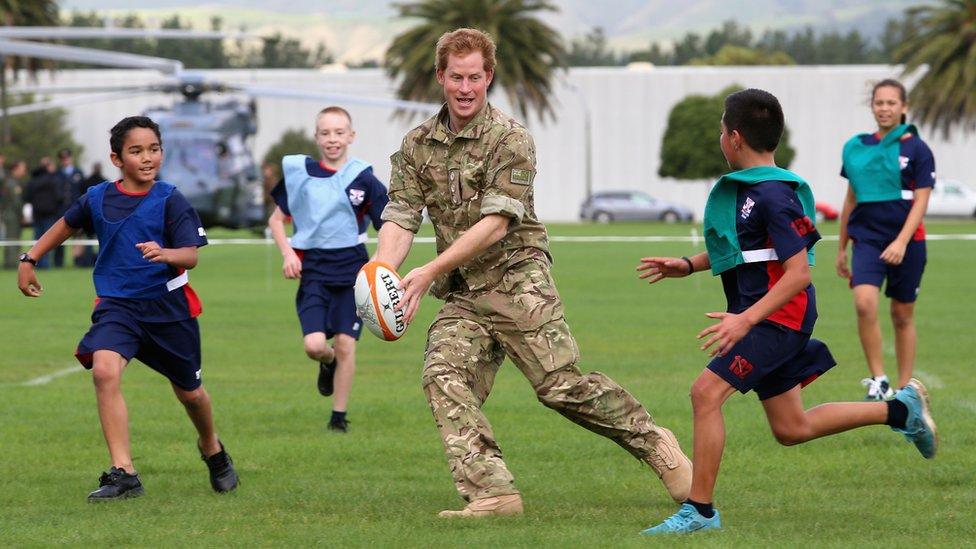 Prince Harry playing rugby in New Zealand