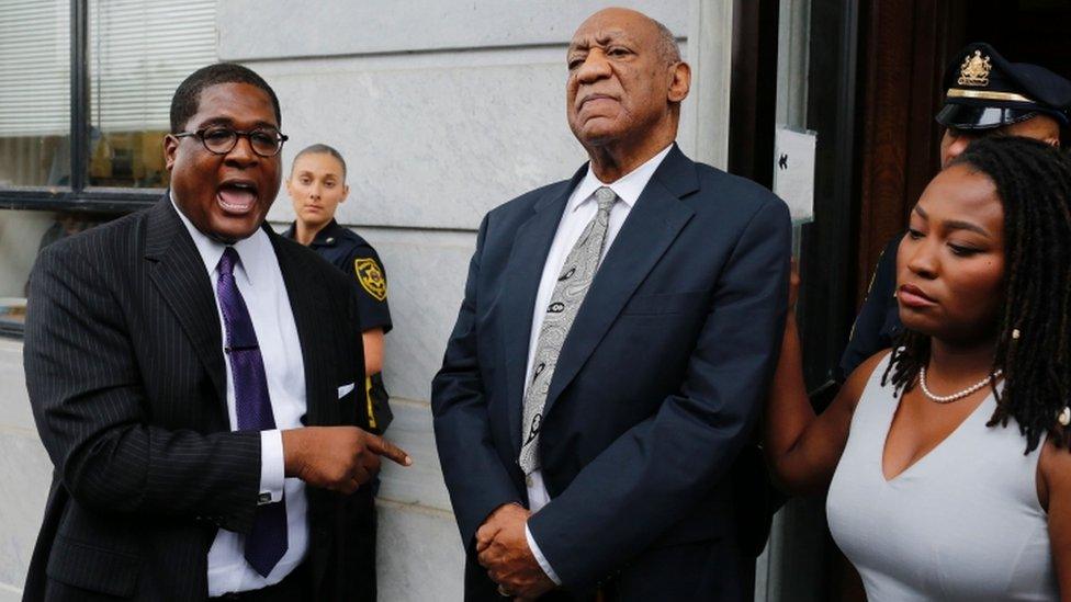 Andrew Wyatt, spokesperson of Bill Cosby, speaks to media as they exit the courthouse at the Montgomery County Courthouse on June 17, 2017