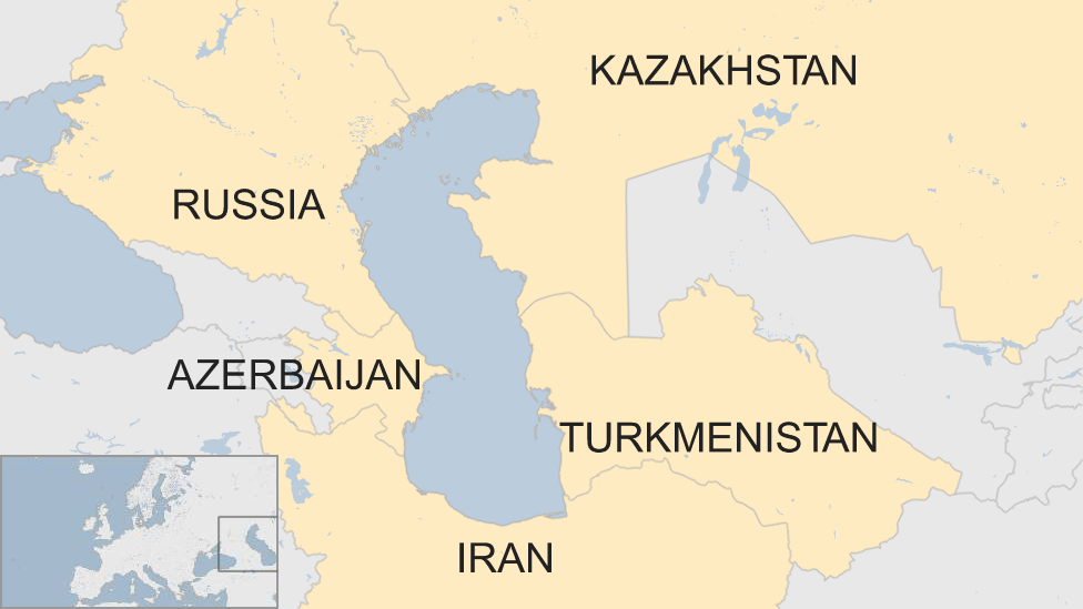 Map showing the Caspian Sea and the five bordering states