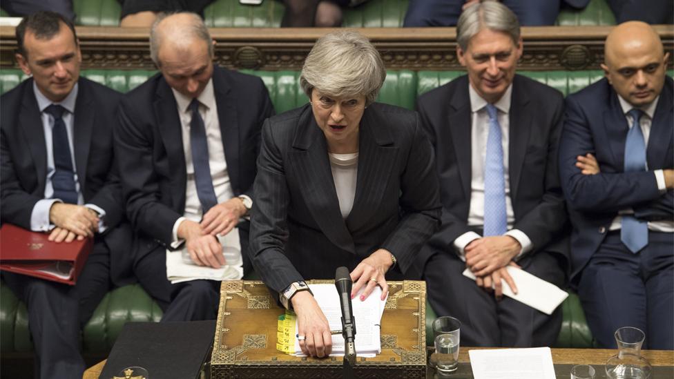 Theresa May talks during Prime Minister's Questions