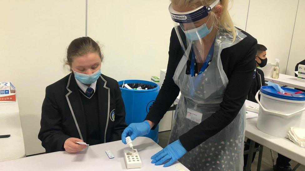 A pupil taking a test