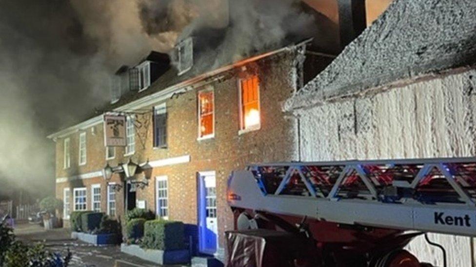 The Dirty Habit pub on fire