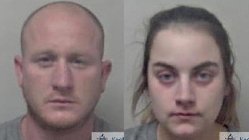 Jack Benham (left) and Sian Hedges (right) in police custody