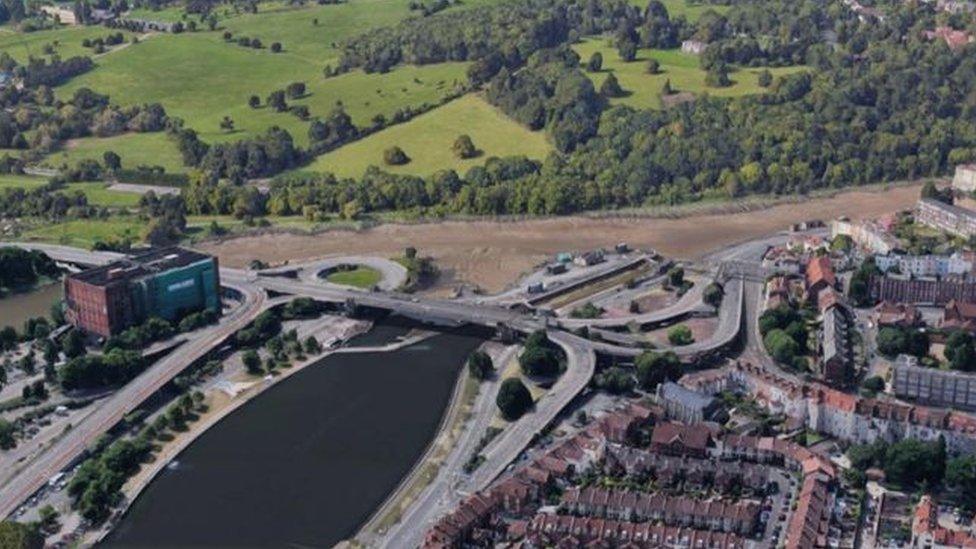 Aerial view of the swing bridge