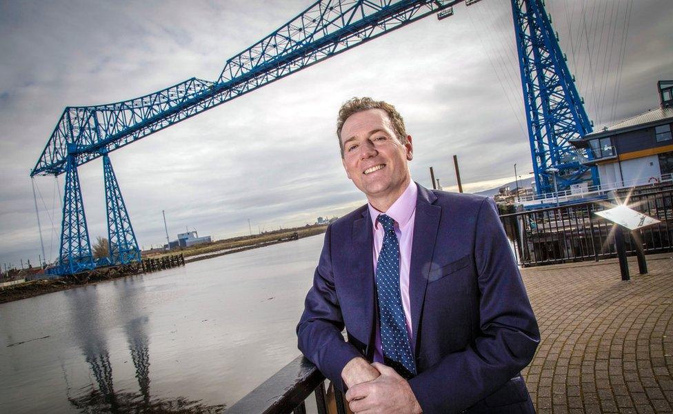 Andy Preston next to the Tees Transporter Bridge