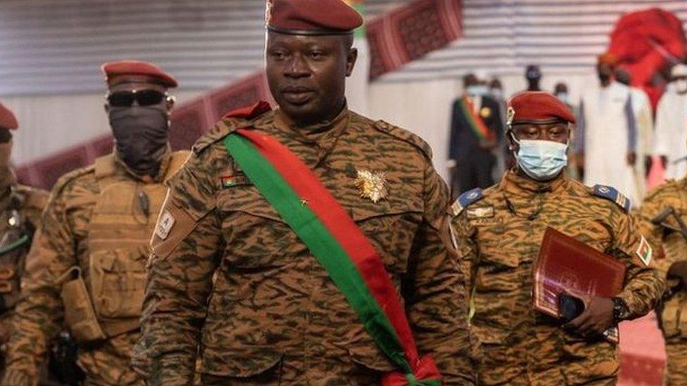 Paul-Henri Sandaogo Damiba, President of Burkina Faso, arrives to his inauguration ceremony as President of Transition, in Ouagadougou, on March 2, 2022