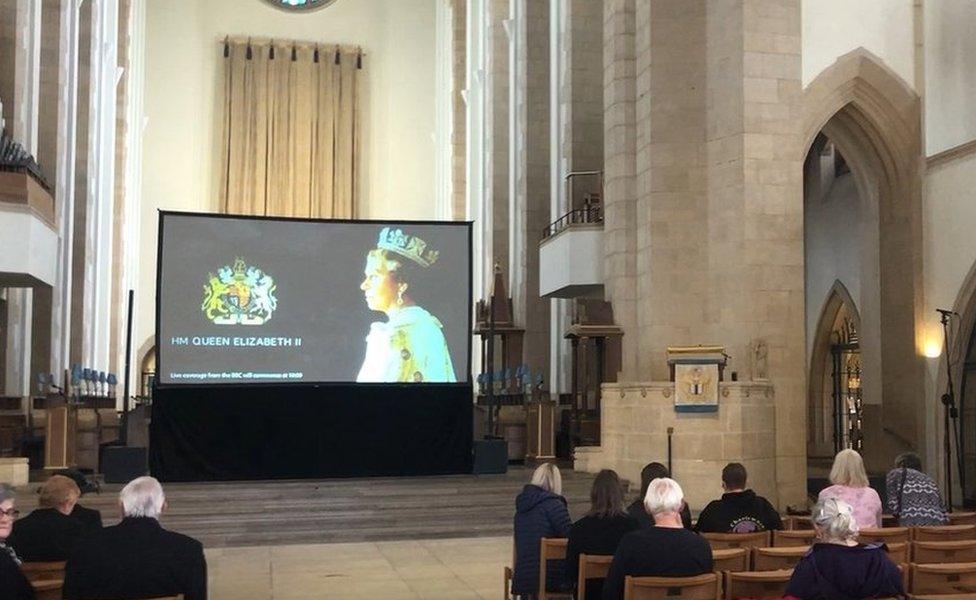 People begin to gather at Guildford Cathedral