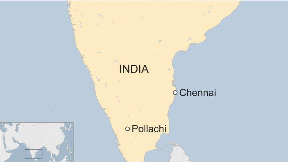 A map showing where Polachi is in India