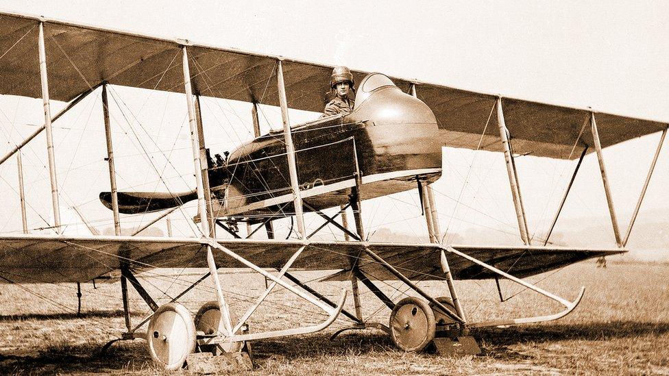 Captain Chambers seated in a Martin Farman Shorthorn at Shoreham