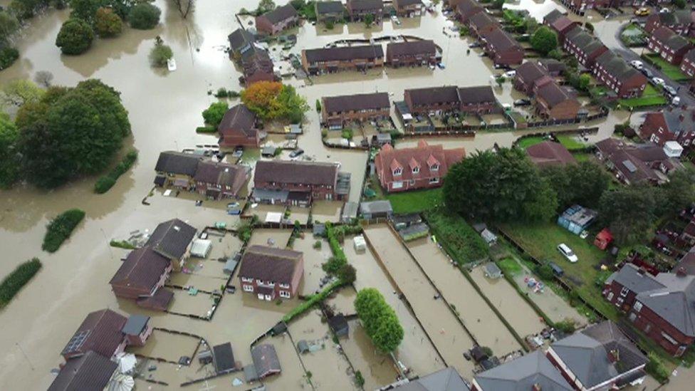 A drone image of flooding in Catcliffe