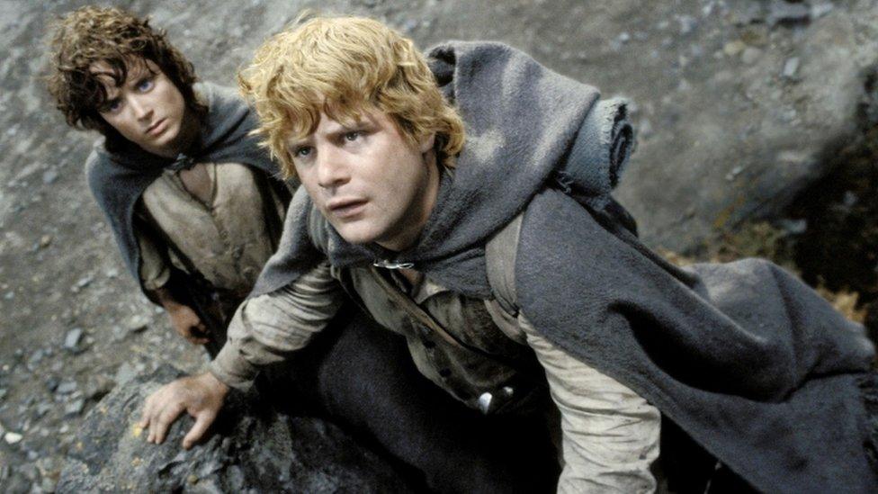 Elijah Wood as Frodo Baggins and Sean Astin as Samwise Gamgee