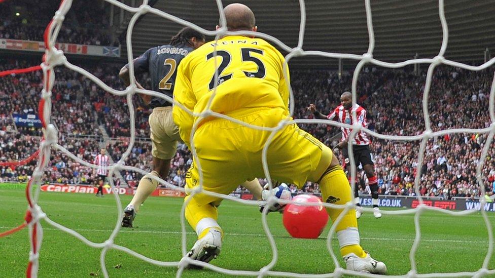 A goal deflects off a beach ball Sunderland V Liverpool 2009.