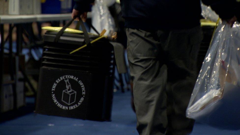 The ballot boxes were taken to eight counting centres across Northern Ireland after the polls closed