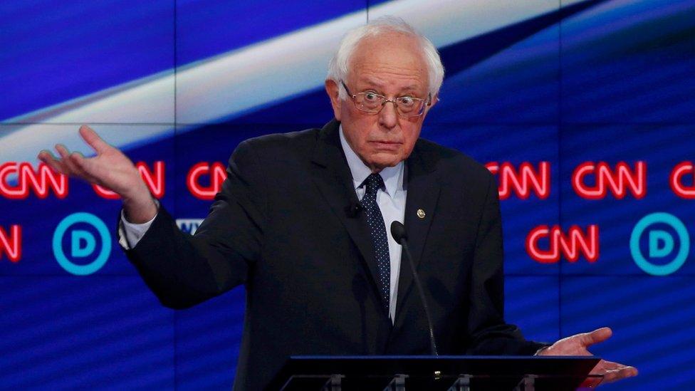 Democratic U.S. presidential candidate Senator Bernie Sanders speaks during a Democratic debate hosted by CNN and New York One at the Brooklyn Navy Yard in New York April 14, 2016.