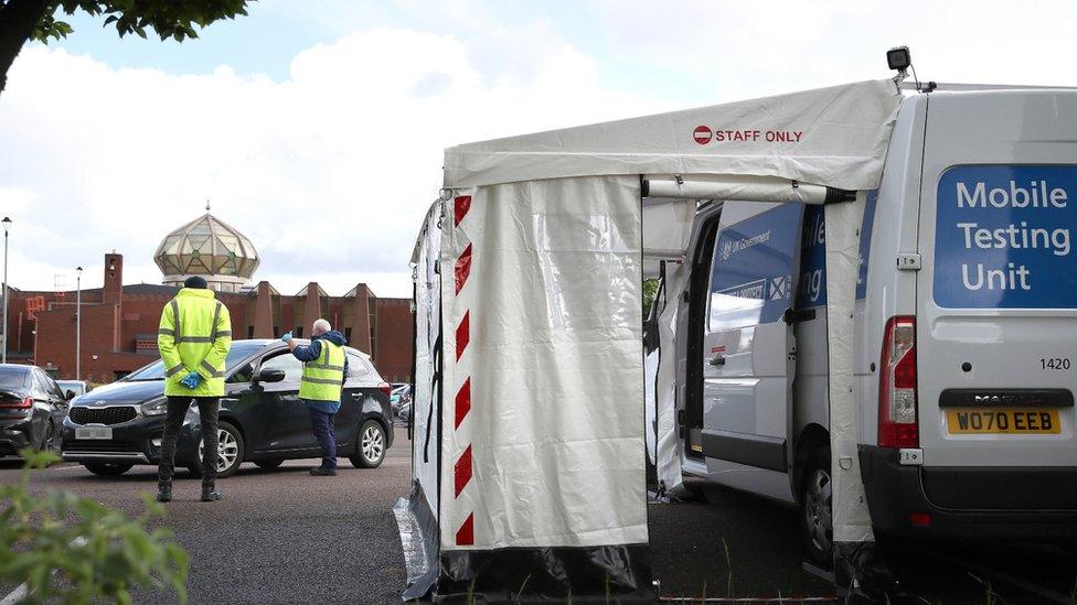 A Covid mobile testing unit in the car park of Glasgow Central Mosque