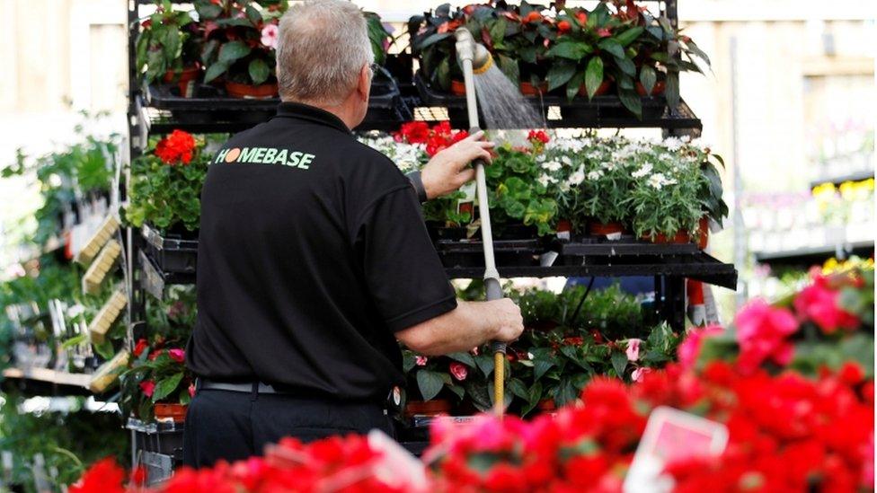 Homebase worker watering flowers