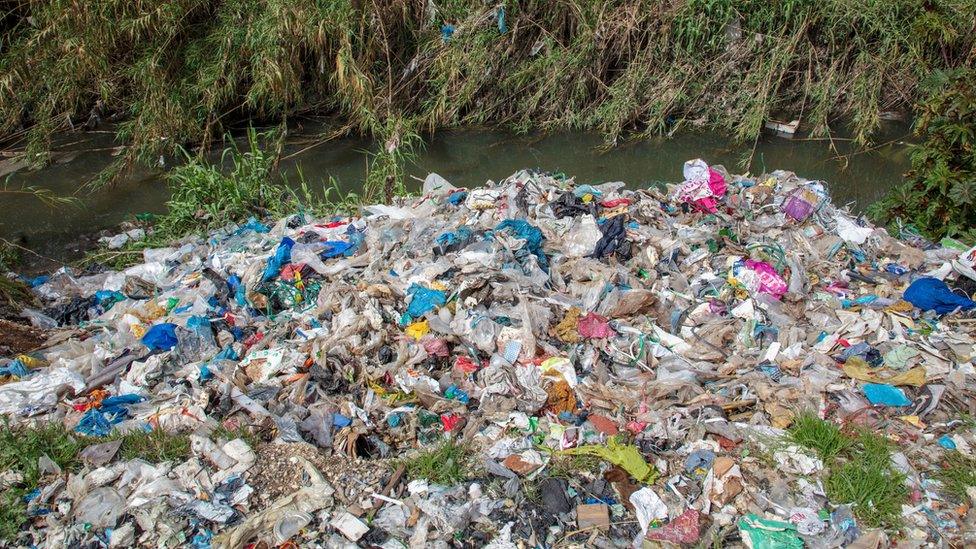 Plastic waste dumped and burned in Adana province in Turkey