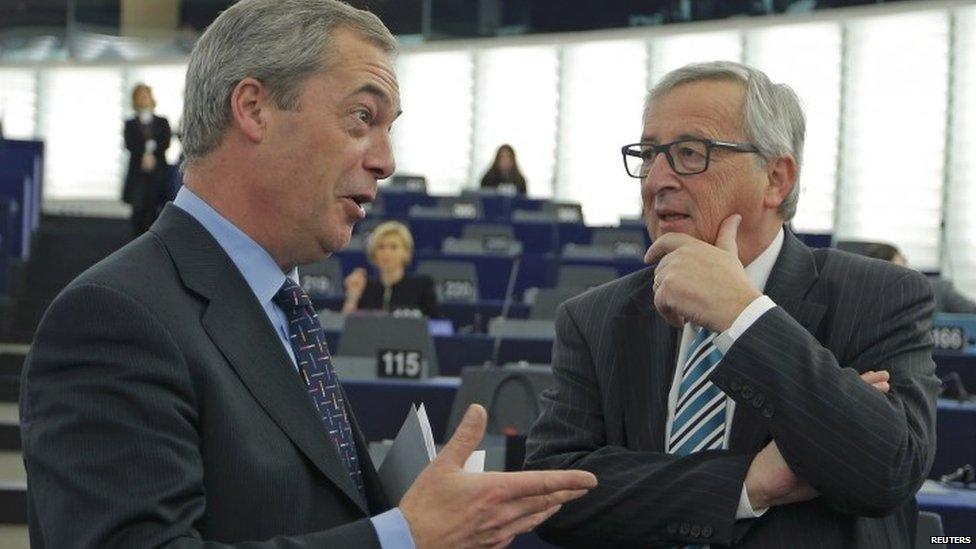 Nigel Farage (left) and Jean-Claude Juncker