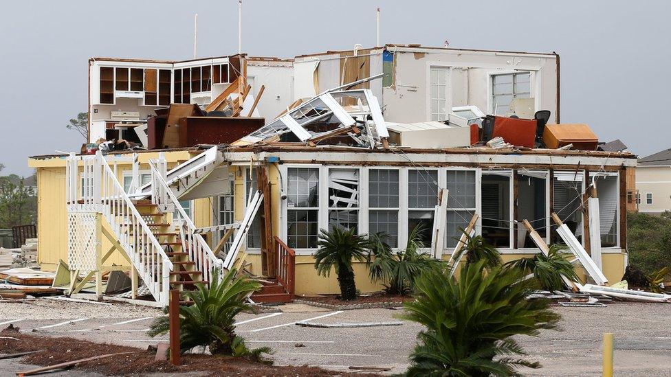 A damaged house caused by Hurricane Sally is pictured in Perdido Key, Florida, US, 16 September 2020