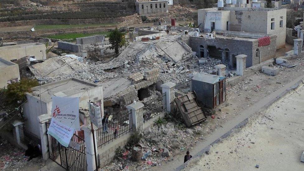 Part of the ruins of the MSF emergency room in Shiara, Yemen