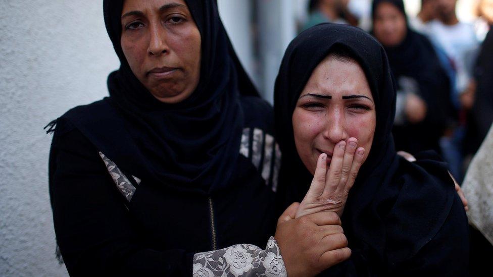 The mother of 8-month-old Palestinian infant Laila al-Ghandour, who died after inhaling tear gas during a protest against US embassy move to Jerusalem at the Israel-Gaza border