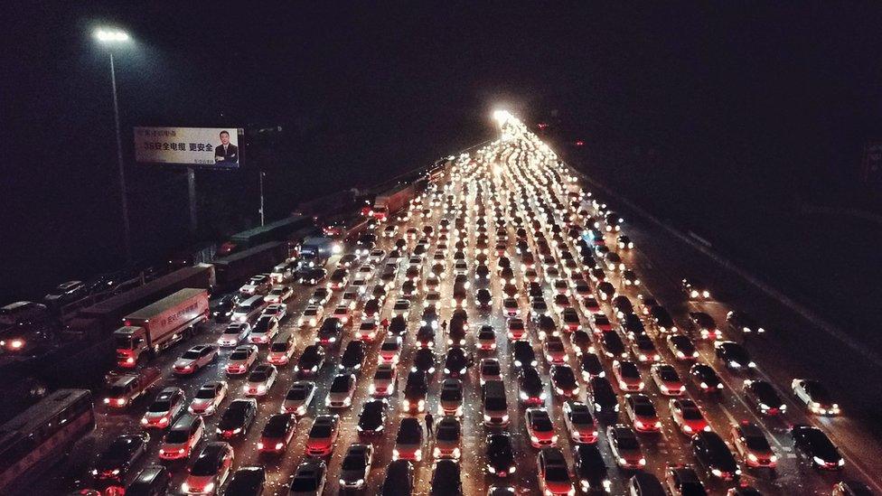 Traffic jam on night highway