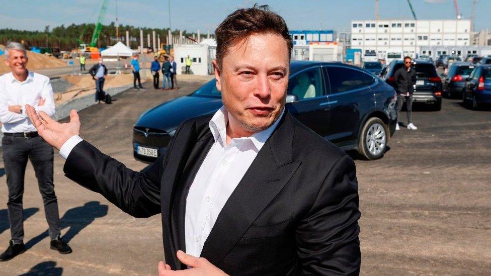 Tesla's Elon Musk visits the construction site of the future factory in Germany.